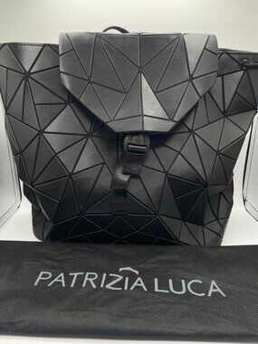 Patrizia Luca Futuristic Techware Mono Black Slanted Triangle Backpack NWOT